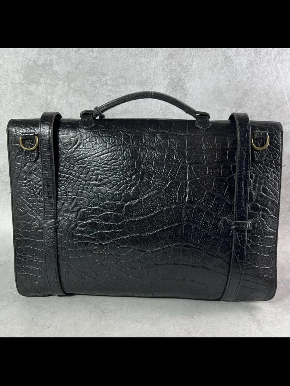 Mulberry Black Croc-Embossed Leather Briefcase with Detachable Strap